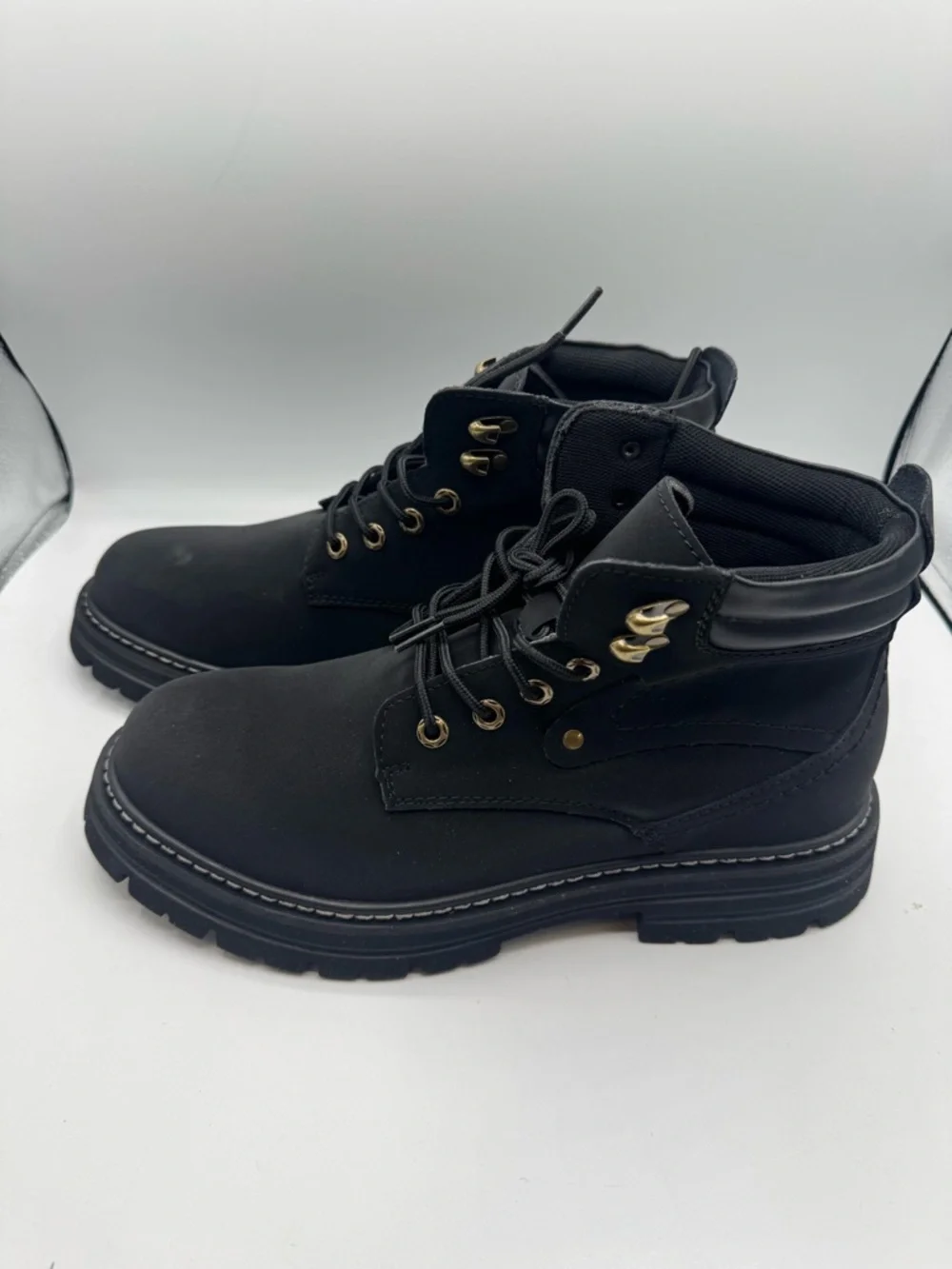 Men's Black Leather Lace-Up Work Boots